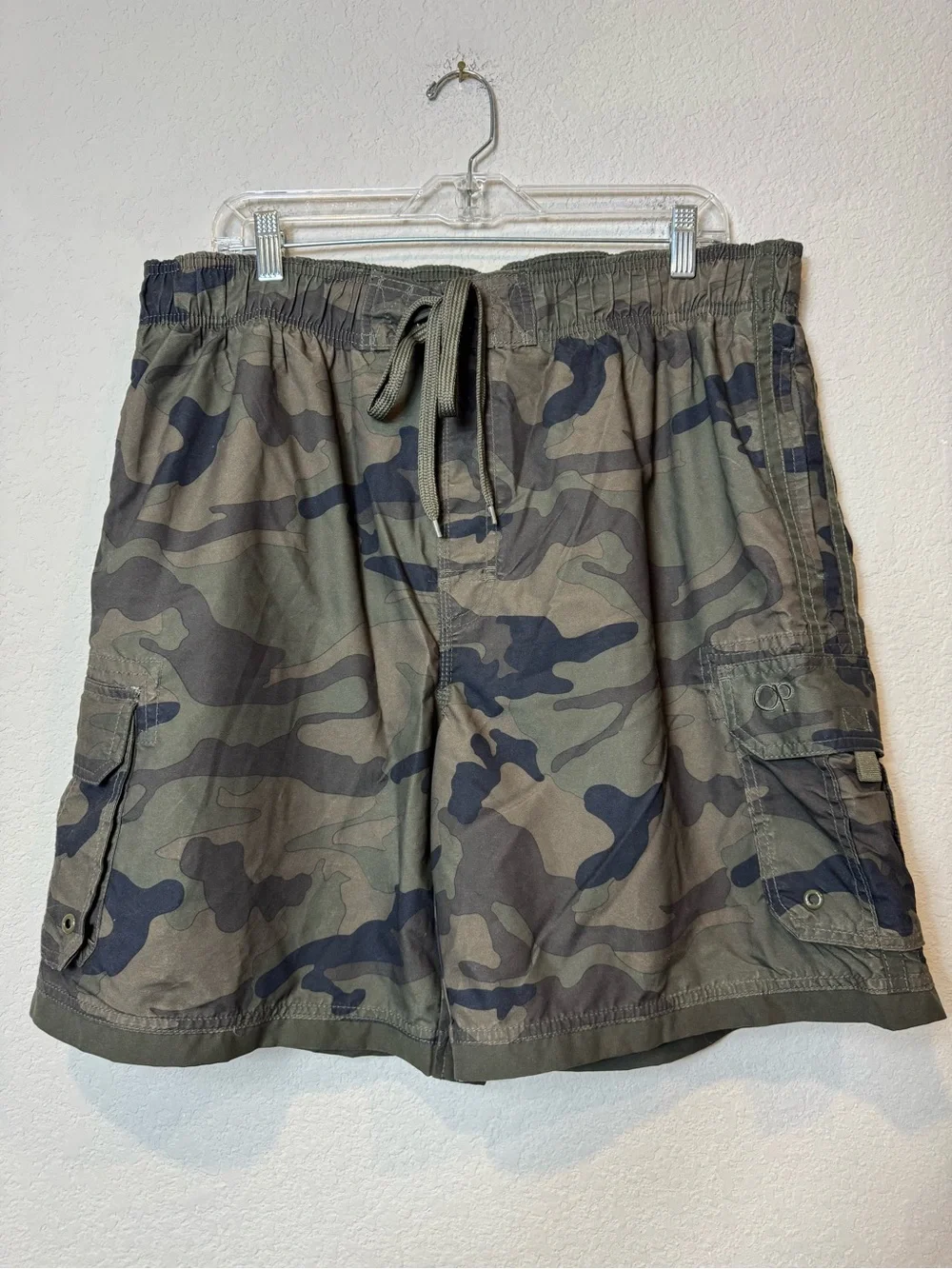 OP Men's Camo Cargo Swim Trunks with Mesh Liner - Green and Black Shorts size XL